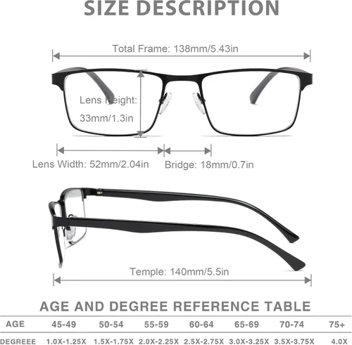 Miniatura 6 de NaNaKo 3 Pack Reading Glasses for Men, Lightweight Blue Light Blocking Metal Frame Mens Readers