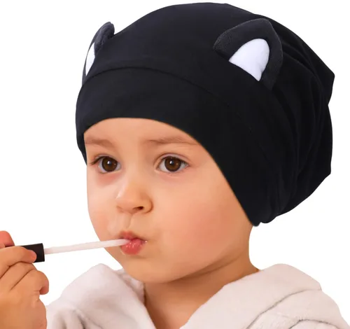 Hat Hut Gorro de satén de seda para el cabello, gorro de dormir para cabello rizado, gorro ajustable con forro de seda con orejas