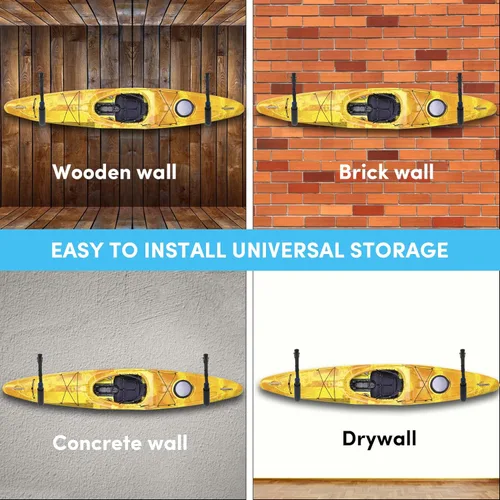 Miniatura 6 de Estante de almacenamiento de kayak, soporte de kayak para garaje, soporte de pared para kayak con correas de nailon, gancho de kayak resistente Negro