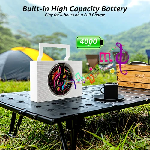 Miniatura 4 de Reproductor de CD portátil Boombox con Bluetooth - Reproductor de CD recargable con radio FM, USB, AUX, control remoto - Sistema de sonido estéreo