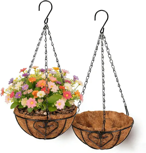 Miniatura 9 de QCQHDU Paquete de 2 cestas colgantes de metal de 10 pulgadas para orquídeas para plantas al aire libre, cesta colgante de orquídeas