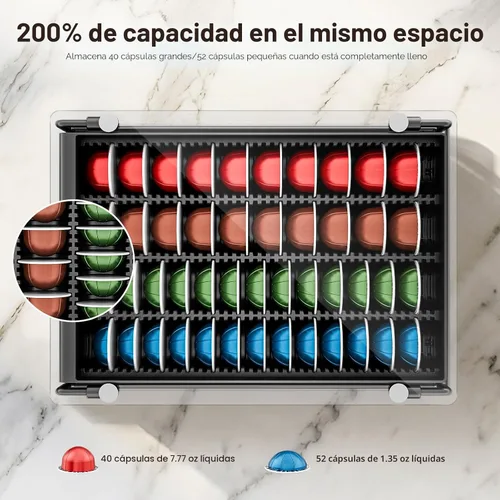 Miniatura 4 de EVERIE Organizador de Cristal Templado Soporte para Cajón Compatible con Cápsulas Nespresso Vertuo, Compatible con 40 Pods Vertuoline Grandes o 52