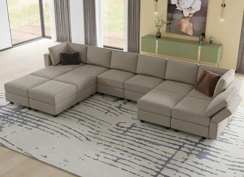 Miniatura 10 de Belffin Sofá modular en forma de U de gran tamaño con tumbonas dobles reversibles de terciopelo con almacenamiento, color negro