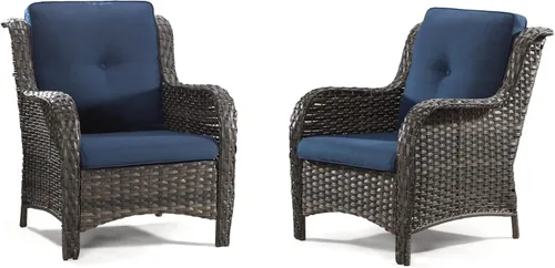 Miniatura 11 de Juego de 2 sillas de patio giratorias de 360 grados para exteriores y mesa auxiliar a juego – 3 sillas deslizantes de mimbre para patio con cojines