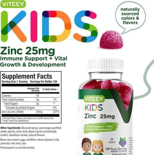 Miniatura 5 de Viteey - Gomitas de zinc para niños, 25 mg, sabrosas gomitas masticables con sabor a bayas Immune Support - Powerful Natural Antioxidant, Kids
