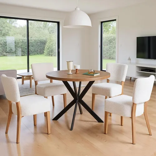 Miniatura 13 de Juego de mesa redonda y silla de 3 piezas, ahorro de espacio, rincón de desayuno, mesa de madera de nogal con marco de metal y 2 sillas de comedor