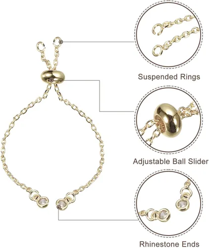 Miniatura 4 de uxcell Pulseras deslizantes ajustables, 10 cadenas de conexión extensor O Link con extremos de diamantes de imitación para hacer joyas de bricolaje
