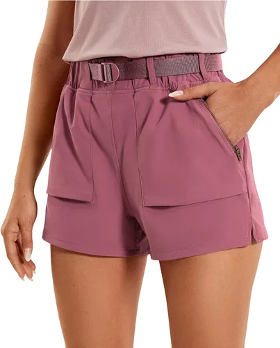 CRZ YOGA Pantalones cortos de senderismo elásticos impermeables para mujer pantalones cortos de entrenamiento de golf al aire libre de tiro medio,