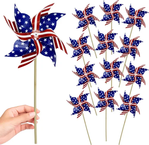4E's Novelty Molinetes patrióticos grandes de 18 pulgadas, paquete de 12 molinetes a granel, decoraciones rojas, blancas y azules, molinetes para