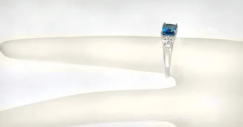 Miniatura 3 de 925 Sterling Silver Ring Genuine Gems Emerald-Cut 8x6 mm 2.5 Cts, East-West Setting, Rhodium-Plated Finish
