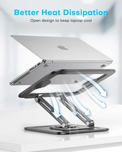 Miniatura 5 de LOXP Soporte ajustable para laptop, soporte para computadora con base giratoria de 360°, soporte ergonómico para computadora portátil para Negro