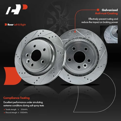 Miniatura 2 de A-Premium Rotores de freno de disco traseros perforados y ranurados de 11.89 pulgadas (11.890 in) compatibles con modelos Volvo - S60 2011-2018