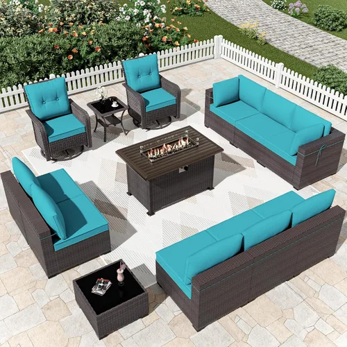 Miniatura 87 de Kurapika juego de muebles de patio 4 piezas de mimbre al aire libre, sillas de ratán, juego informal con mesa de café, juego de bistró con mecedora