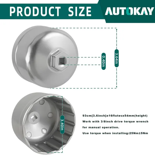 Miniatura 2 de AUTOKAY 86mm con 16 ranuras Llave de filtro de aceite Compatible con Volvo XC90 XC70 S60 S40 C70 S80 V40 V70, para BMW X3 328i 535i 128i 135i 135is