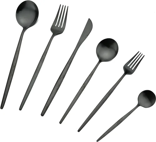 Miniatura 12 de Juego de cubiertos de acero inoxidable de 36 piezas con acabado satinado y mango plano, juego de utensilios de cocina para 6, incluye cuchara
