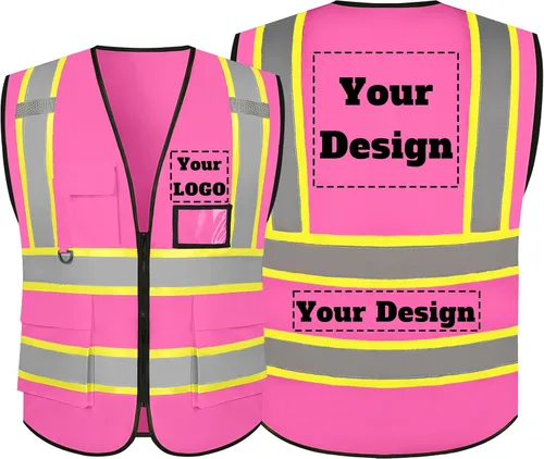 Miniatura 6 de Chaleco de seguridad personalizable con logotipo con 5 bolsillos y cremallera reflectante de alta visibilidad clase 2 ropa de trabajo al aire libre