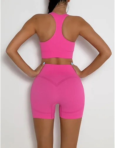 Miniatura 5 de MANON ROSA Trajes de yoga para mujer, sin costuras, conjunto de 2 piezas, leggings cortos, brasier deportivo, ropa de entrenamiento, ropa deportiva