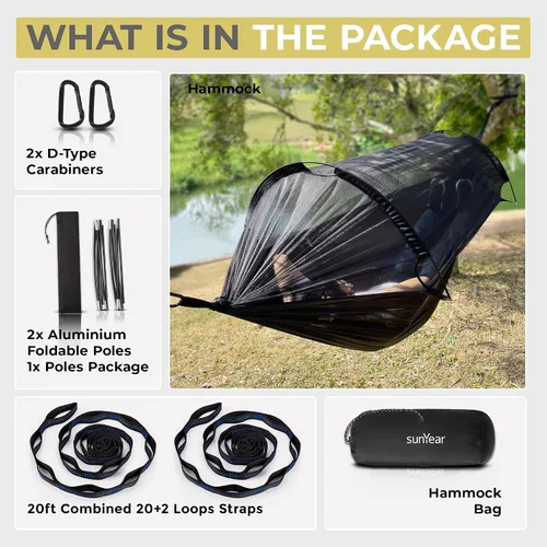 Miniatura 7 de Sunyear Hamaca de camping con red, hamaca doble y individual con red similar a la casa, fácil de instalar y empacar, ligera y portátil, perfecta