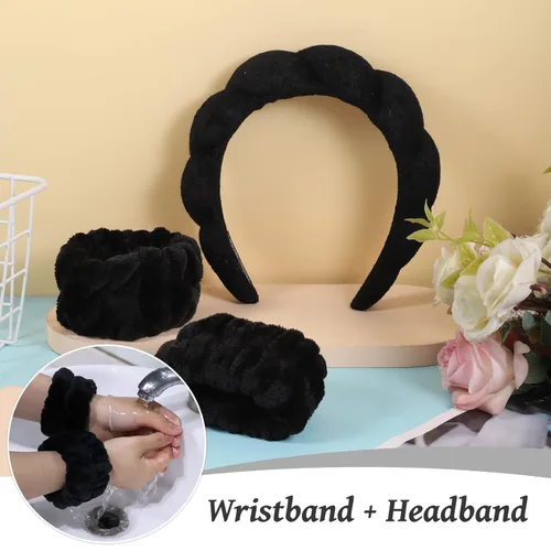 Miniatura 4 de WSICSE Diadema de spa para lavar la cara, diademas para el cuidado de la piel hinchadas acolchadas para mantener el cabello seco, regalo esencial