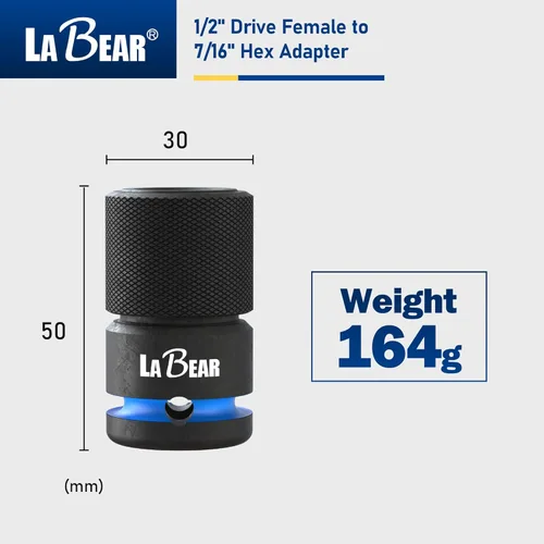 Miniatura 5 de LABEAR - Adaptador de llave de impacto, 1/2 "hembra a convertidor hexagonal de 7/16", liberación rápida, mandril de cambio rápido, adaptador