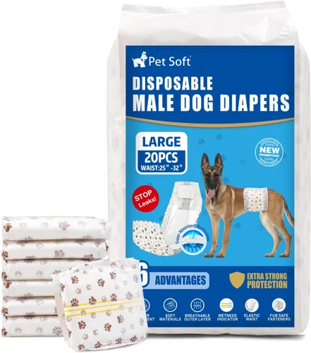 Miniatura 10 de Pañales desechables para perros machos Pet Soft - Envolturas masculinas desechables con indicador de humedad, pañales para perros súper absorbentes