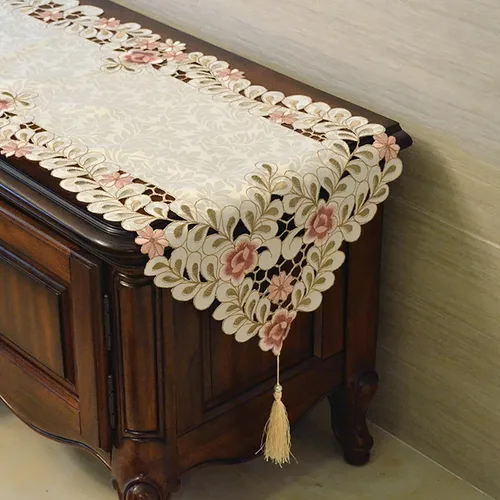 Miniatura 5 de Hsvanyr Pañuelo para tocador y decoración para comedor, 15 x 47 pulgadas, bordado rosa para mesa de flores, centros de mesa, protector de mesita