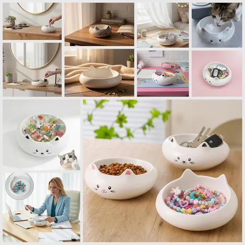Miniatura 4 de Cuenco de comida para gatos, cuencos de cerámica para gatos, lindo cuenco de agua para gatitos con capacidad de 7.1 onzas, plato de alimentación