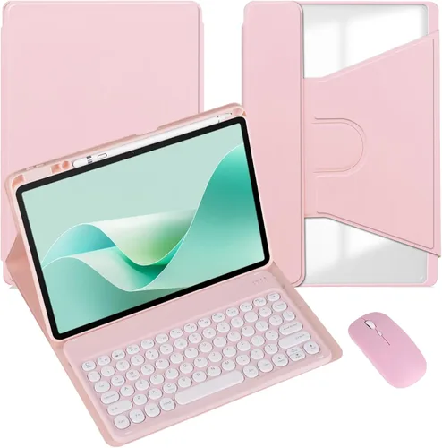 Miniatura 12 de Funda para tableta Samsung Galaxy Tab A8 de 10.5 pulgadas, teclado redondo inalámbrico desmontable Bluetooth, cubierta trasera transparente