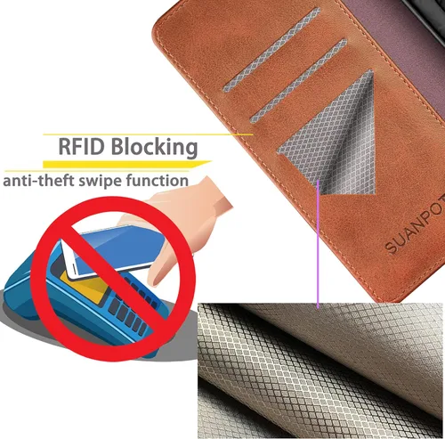 Miniatura 2 de SUANPOT Funda tipo cartera para Samsung Galaxy A03S 【Bloqueo RFID】 Soporte para tarjetas de crédito, libro con tapa para folio, funda de piel Marrón