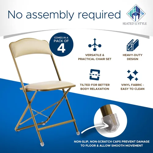 Miniatura 7 de Paquete de 4 sillas plegables de alta calidad, asiento estrecho de 15 pulgadas, asiento y respaldo acolchado, se pliega ultra delgado (~1 pulgada)