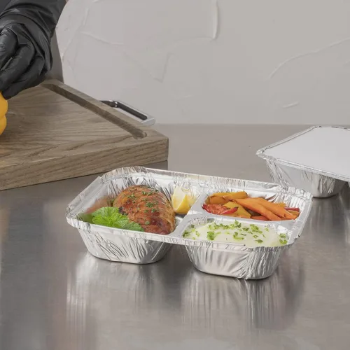 Miniatura 4 de Restaurantware Foil Lux - Recipientes de aluminio para alimentos de 23 onzas, 100 bandejas rectangulares de aluminio, tapas se venden por separado