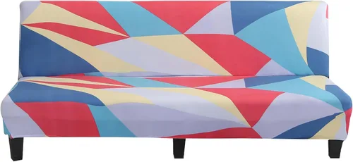 Miniatura 40 de LiveGo Fundas para futón sin brazos, funda elástica plegable para sofá cama con parte inferior elástica, funda de sofá ajustable estampada, Negro