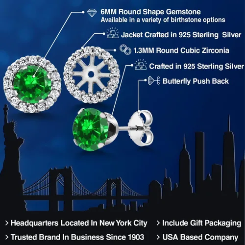 Miniatura 176 de Gem Stone King Aretes redondos de plata de ley 925 de 0.236 in con piedra natal extraíble para mujer