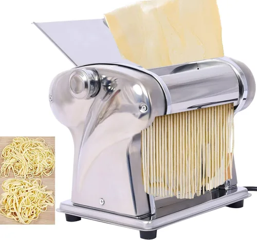 Máquina eléctrica de pasta, máquina de rodillos de acero inoxidable, 2 cuchillas para fideos redondos delgados de 0.059 in y planos de 0.157 in,