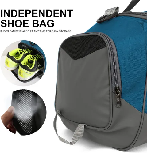 Miniatura 3 de INOXTO Bolsa de deporte de fitness con compartimento para zapatos, impermeable, bolsa de viaje para mujeres y hombres, azul Gray