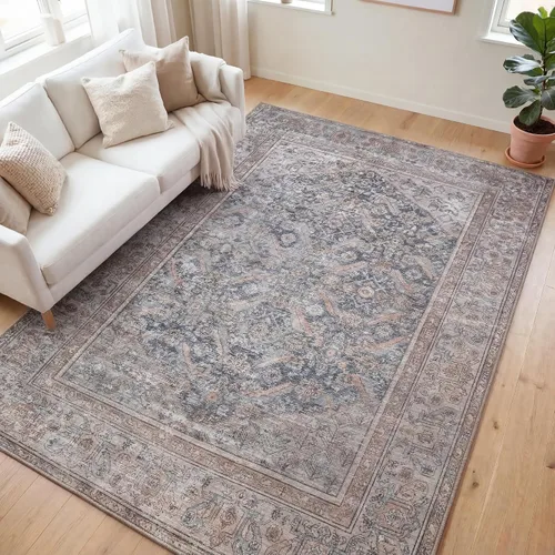 Miniatura 82 de Kuden Alfombra pequeña de 2 x 3, lavable a máquina, parte trasera antideslizante, estilo vintage, suave, pelo bajo, alfombras de área para entrada