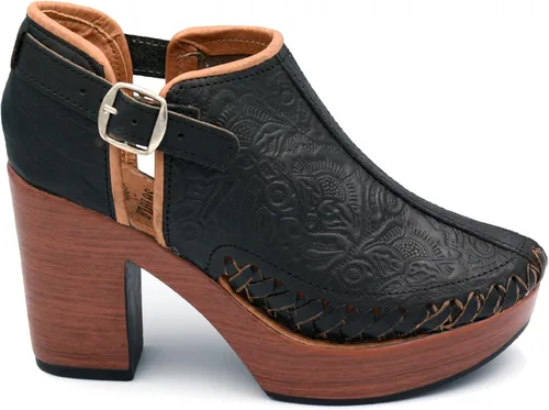 Miniatura 10 de Botines de piel auténtica grabados mexicanos con correa para mujer - Modelo 490
