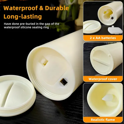 Miniatura 3 de Velas LED sin llama, paquete de 1, vela impermeable para exteriores con control remoto y temporizador, velas falsas de pilar parpadeantes