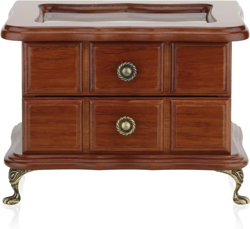 A&A Caja organizadora de joyas de madera con vitrina de cristal y soporte de metal de diseño vintage para mujeres o niñas, color marrón