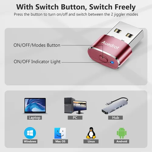 Miniatura 5 de AUEDROT Ratón Jiggler Indetectable Jiggers USB Mover con Botón de Interruptor, Mover Automático de 2 Modos de Sacudida, Dispositivo de Ratón, Oro