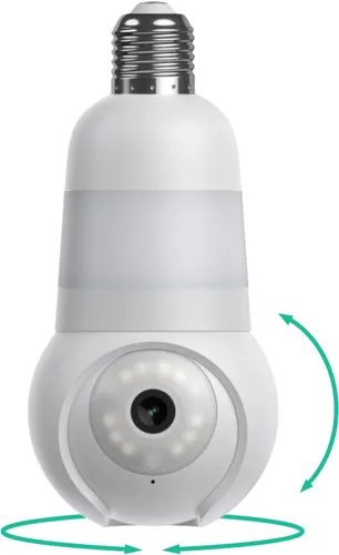 Luna - Cámaras de seguridad inalámbricas para exteriores e interiores, inclinación panorámica de 360°, visión nocturna a color, bombilla LED y foco,