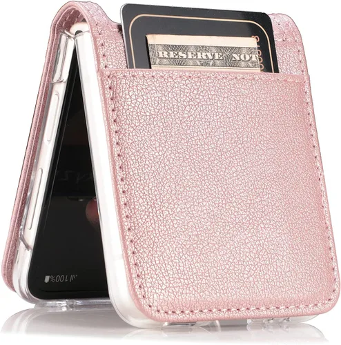 Miniatura 5 de Funda para Galaxy Z Flip 4 5G, cartera de piel sintética de lujo, color oro rosa, ranuras para tarjetas, protección completa, ajuste delgado