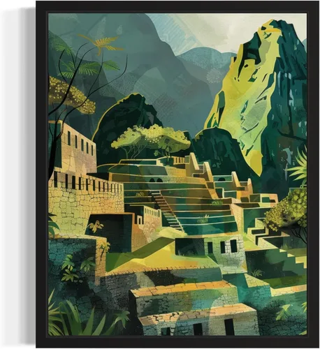 Miniatura 17 de Póster de paisaje, arte de pared retro vintage, galería de pintura de la naturaleza 22 (montañas Ades, 11 x 14 pulgadas, marco negro)