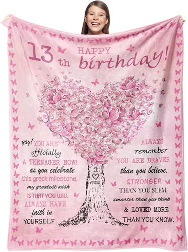 Regalos para niñas de 13 años para manta de cumpleaños de 50 x 40 pulgadas, regalos de cumpleaños número 13 para niñas, regalos para niñas Rosa 13º