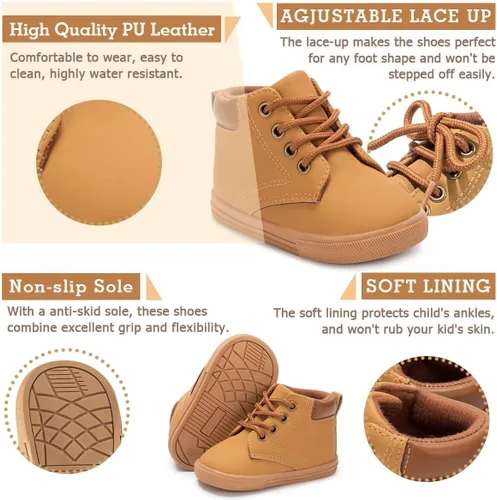 Miniatura 2 de Casazoe Botas casuales de cuero para niños y niñas, zapatos de vestir para exteriores, con cordones, suela de textura antideslizante, mocasines