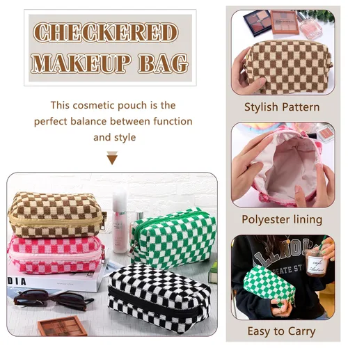 Miniatura 6 de ZLFSRQ Bolsa de maquillaje a cuadros para mujer, grande y pequeña, juego de bolsa de cosméticos a cuadros, bolsas de aseo de viaje, bolsa de Cuadros
