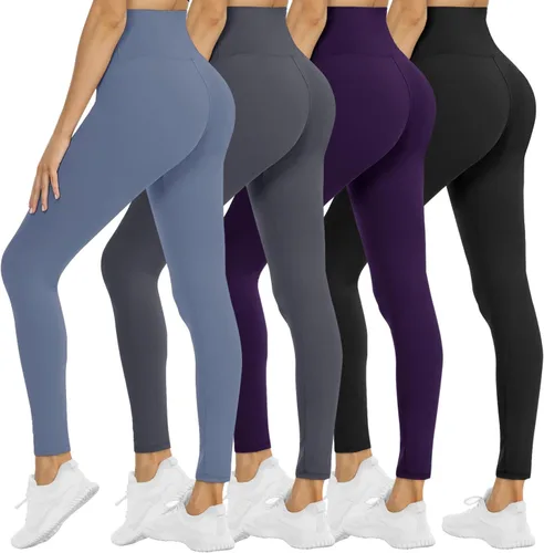 Miniatura 48 de NexiEpoch - Paquete de 4 leggings suaves para mujer, con bolsillos, control de abdomen y cintura alta, pantalones capri para yoga y ejercicio