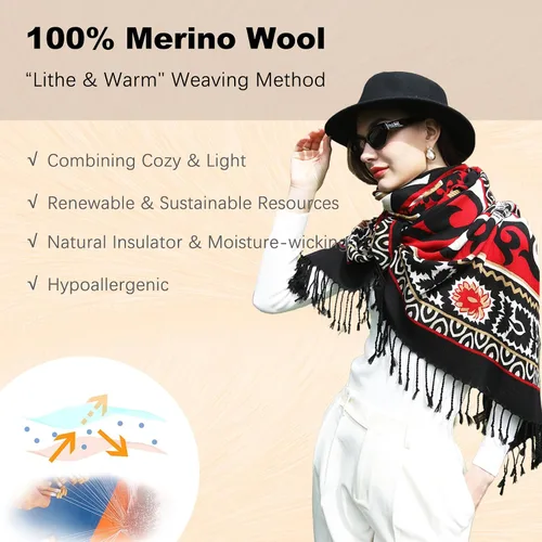 Miniatura 49 de DANA XU Manta de pashmina extragrande 100% de lana merina, bufanda de viaje, bufanda de cachemira para mujer, otoño e invierno, chal de gran