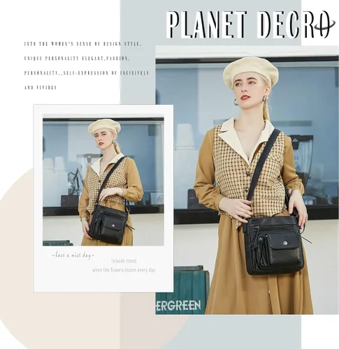 Miniatura 5 de PLANET DECOR Bolso bandolera grande de poliuretano con múltiples bolsillos con cremallera para mujer
