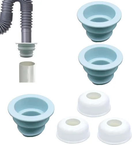 Miniatura 6 de Paquete de 3 anillos de sello de tubo de drenaje (azul) + 3 piezas de cubiertas decorativas (blanca), manguera de drenaje desodorante de silicona